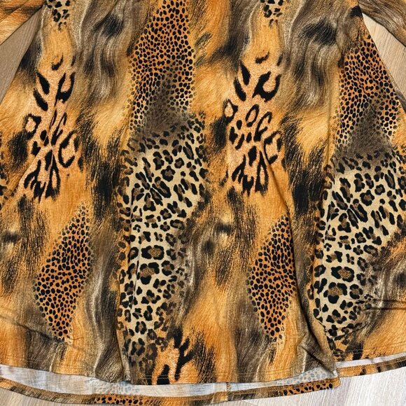 Womens Leopard Print V-Neckline Swing Style 3/4 Sleeve Flare Tunic Top - Picture 5 of 8